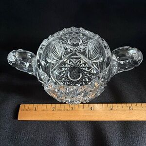 Vintage Cut Glass Open Sugar Bowl Candy Dish Double Handle Star Pattern